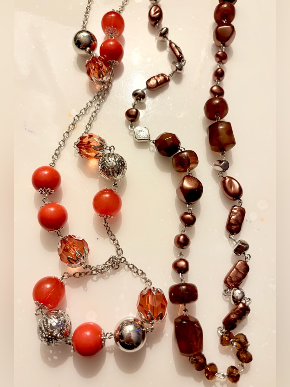 paparazzi Orange and Brown Beaded Layered Necklaces & Earrings Set
